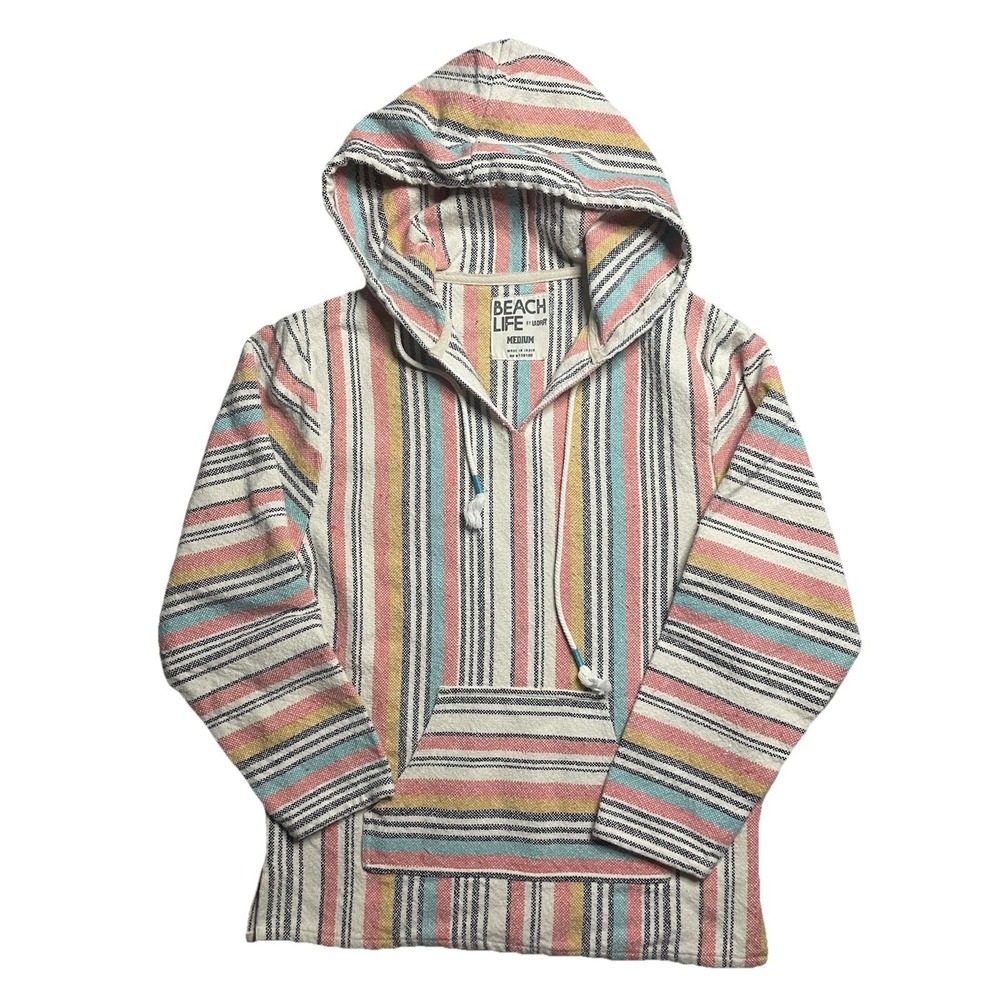 Beach Life by Ladrft Baja Hoodie M Mexican Blanket Surf Pullover Stripe